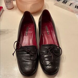 Giorgio Armani Dark Leather Loafers with Lace Detail